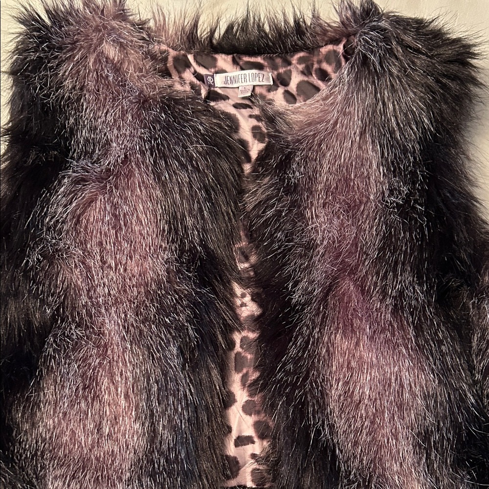 Jennifer Lopez Leopard Print Faux Fur Vest